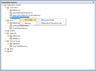 The Automation Explorer run script options