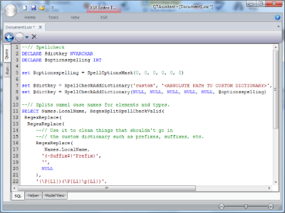 Query XSD Analysis SQL tab with spell checking script